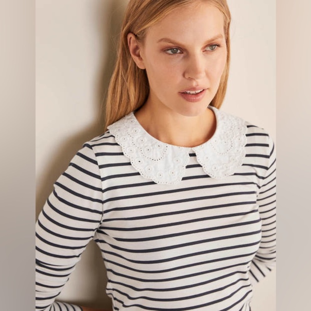 Boden Kathleen Jersey Top, Ivory/Navy, Size 14